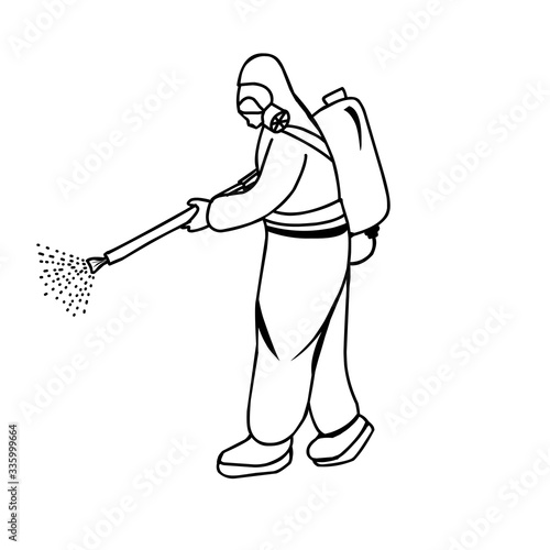 Spraying disinfectant with complete PPE 