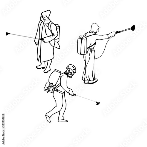 Spraying disinfectant with complete PPE 