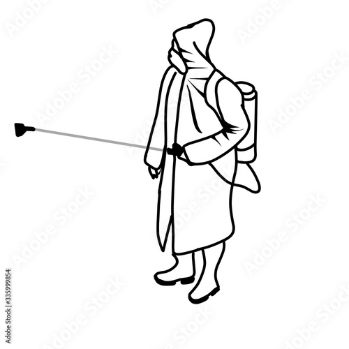 Spraying disinfectant with complete PPE 