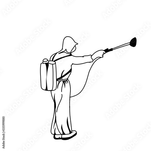 Spraying disinfectant with complete PPE 