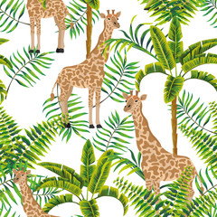 Sierkussen Tropische print patronen Giraffen en palmbomen tropisch patroon  © berry2046