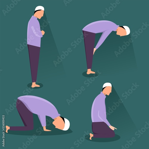 Illustration graphic vector of Muslim Prayer position, vector of salat position, moslem man vector, Islamic man praying Muslim Prayer, vector illustration.