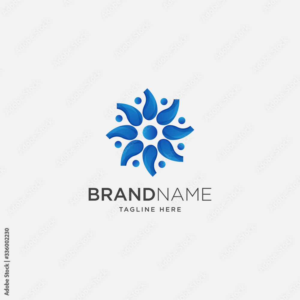 Blue flower logo template - vector