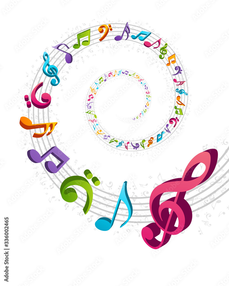 Colorful spiral of music notes vector illustration