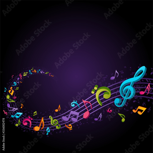Multicolored music notes on lines vector illustration