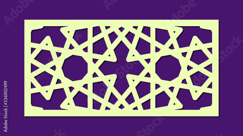 Cutout silhouette panel with ornamental geometric arabic pattern. Template for printing, laser cutting stencil, engraving. Room Divider. Vector illustration.