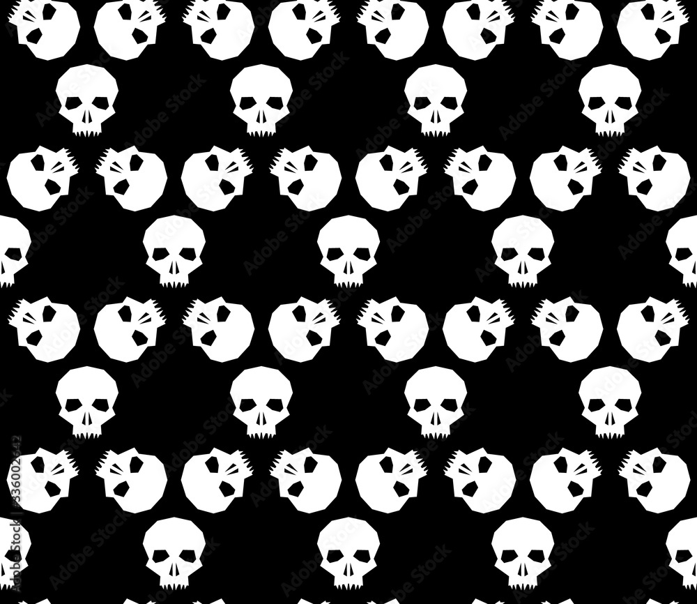 Seamless pattern with skulls. Ornamental black and white background. Vector monochrome illustration. Endless texture. Seamless pattern with skulls. Ornamental black and white background. Vector monochrome illustration. Endless texture.