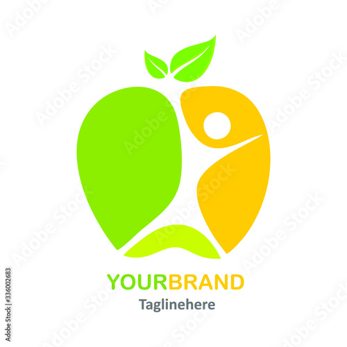 apple logo in green and yellow colors, for a beverage company, diet and fitness program