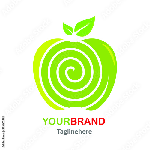 apple logo green and yellow color, for a beverage company, diet and fitness program
