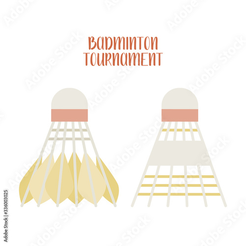 2 shuttlecocks for big tennis, badminton tournament. Sports equipment, competitions, hobbies, physical culture, healthy lifestyle. Flat vector illustration.