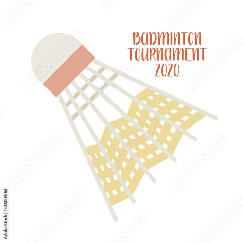 Shuttlecock for big tennis, badminton tournament. Sports equipment, competitions, hobbies, physical culture, healthy lifestyle. Flat vector illustration.