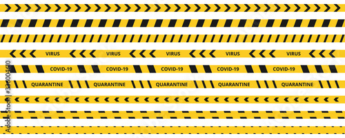 Quarantine tape coronavirus. Warning coronavirus quarantine yellow and black stripes.