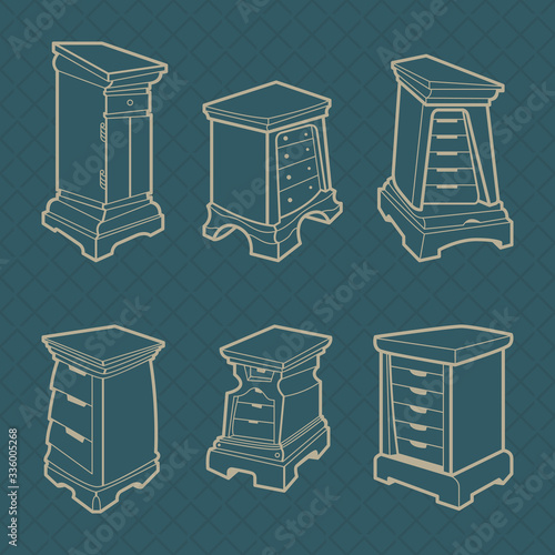 Collection of vintage furniture.