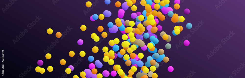 Many flying spheres of different sizes in empty space. Abstract background. 3d vector illustration.