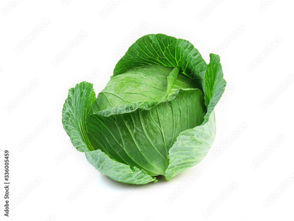 Obraz premium Green cabbage isolated on white background with clipping path.