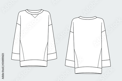 Long sleeve shirt female vector template isolated on a white background. Front and back view. Outline fashion technical sketch of clothes model.