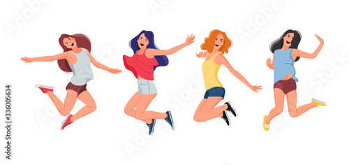 Happy Young Women Jump. Happines group friendship