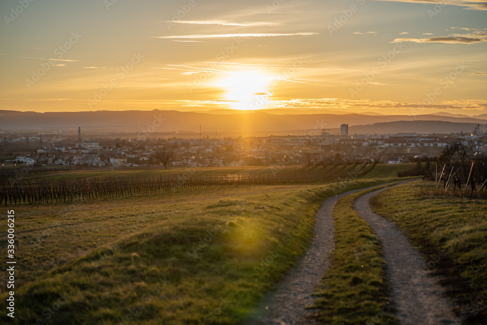 The sun is setting over Eisenstadt, Burgenland, Austria The sun is setting over Eisenstadt, Burgenland, Austria