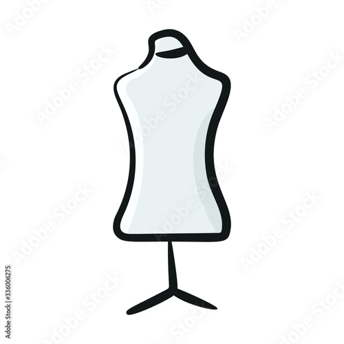 Fashion design dress dummy, doodle icon of mannequin vector 
