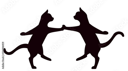 Cats dancing rock and roll isolated on white background, vector silhouettes of dancing cats