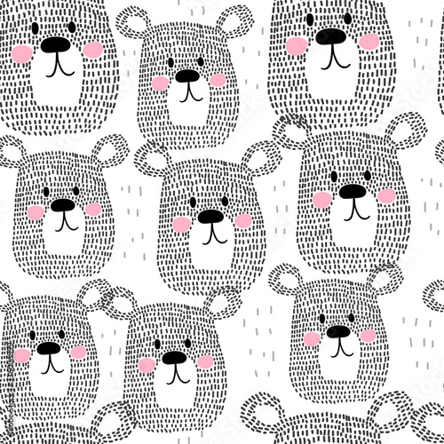 Seamless pattern with cartoon bears. Colorful vector flat for kids. hand drawing. baby design for fabric, print, wrapper, textile