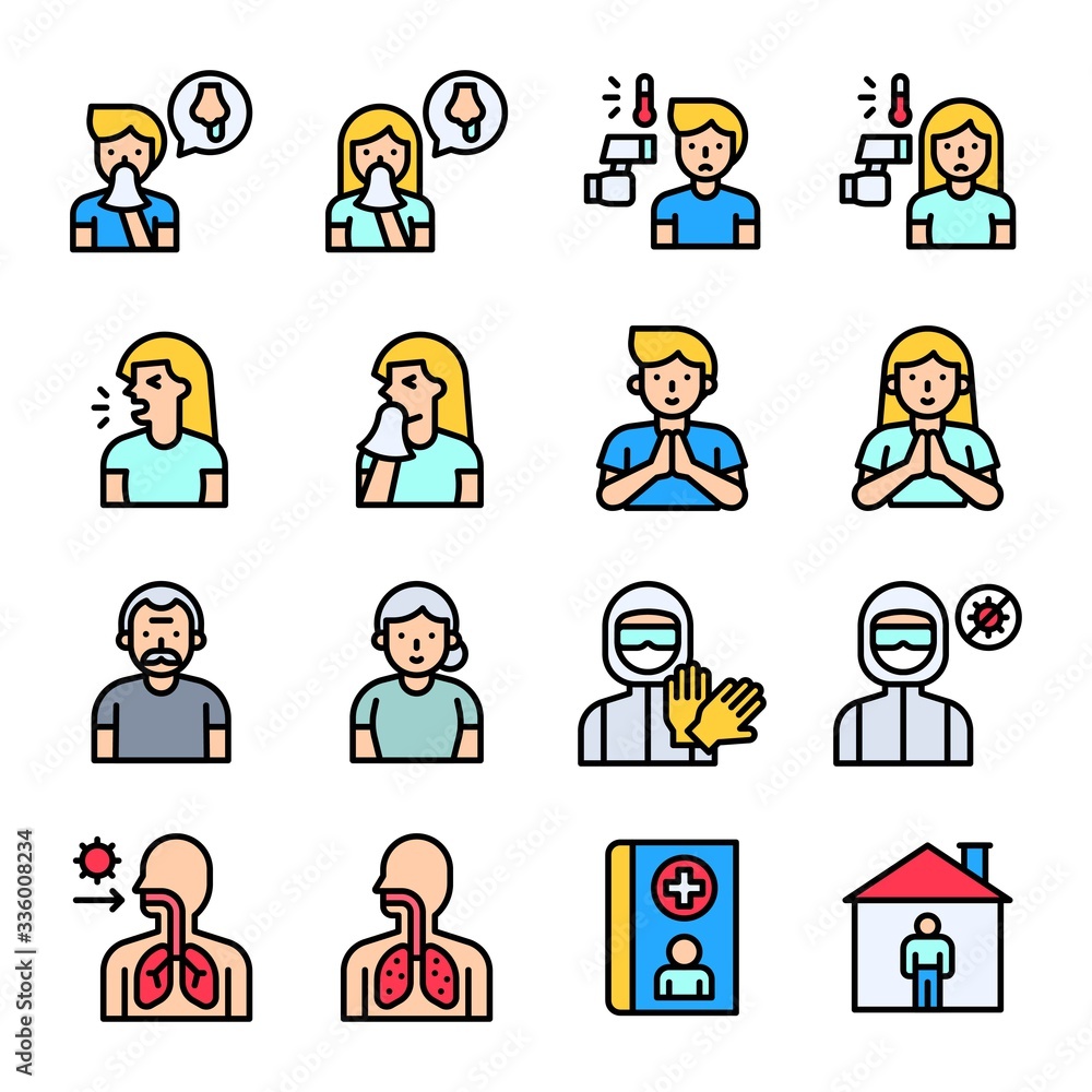 Coronavirus disease 2019 related icon set 1, filled style Coronavirus disease 2019 related icon set 1, filled style