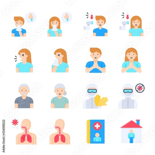 Coronavirus disease 2019 related icon set 1, flat style