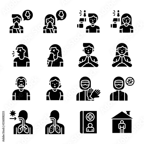 Coronavirus disease 2019 related icon set 1, solid style