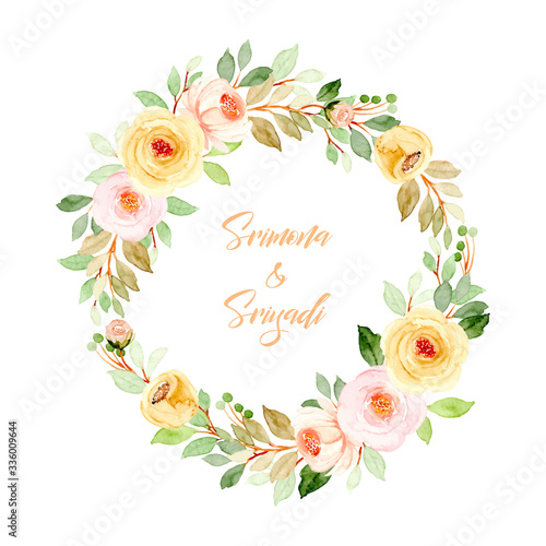 soft pink yellow watercolor floral wreath