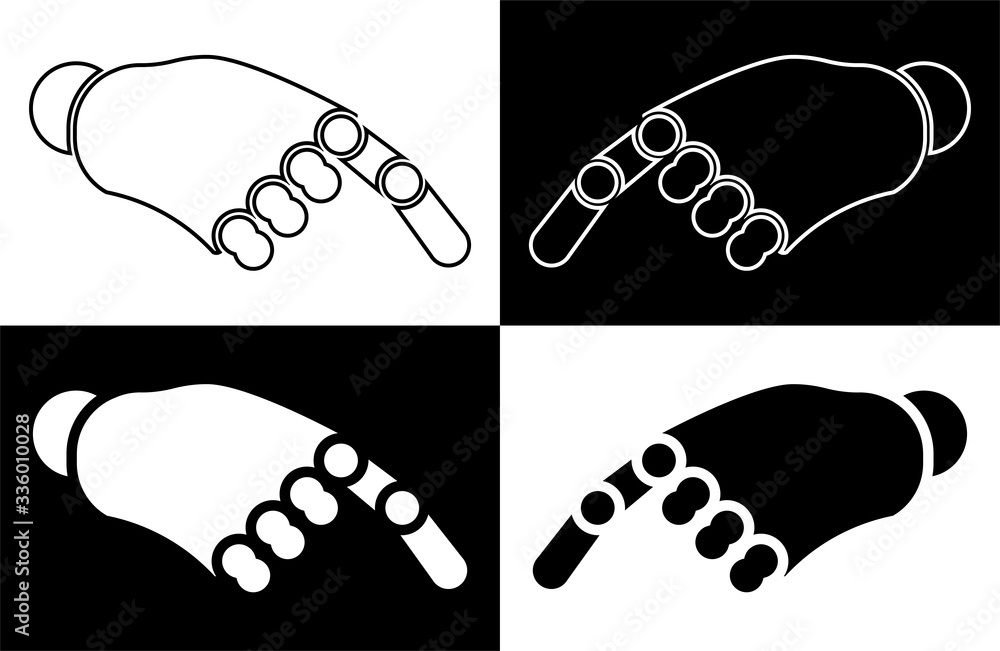 Robot hand points a finger. The icon. Isolated vector on white and black background Robot hand points a finger. The icon. Isolated vector on white and black background