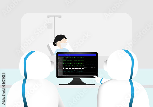 Doctors taking care covid-19 patient in isolation room