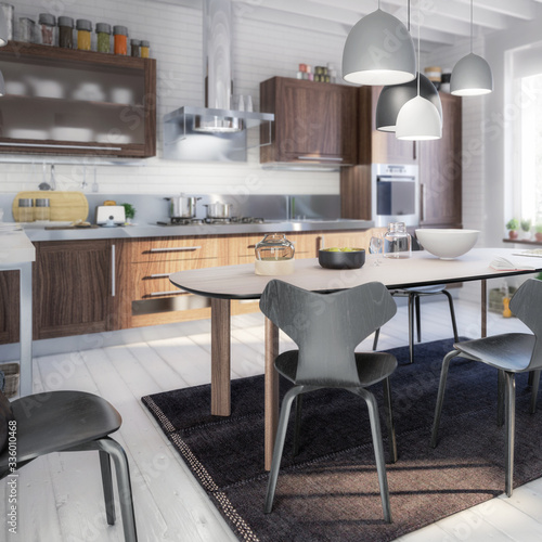 Kitchen Area with Dining Room Integration (focused) - 3d visualization © 4th Life Photography
