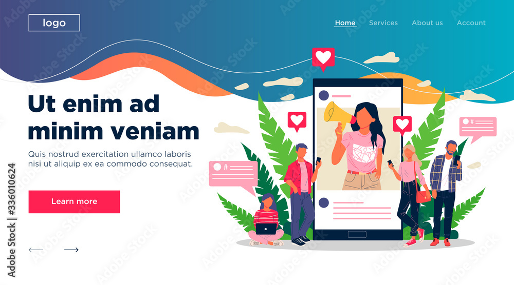 Blogger promoting goods and services for followers online vector illustration. Potential product consumers reading influencer advices. Online engagement communication business, digital marketing