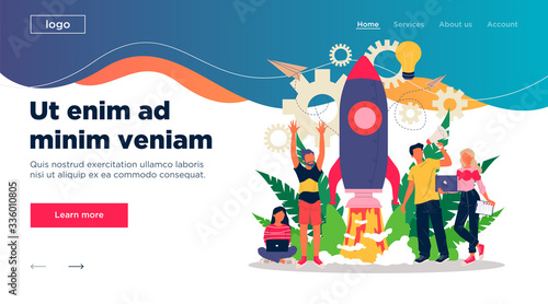 Business project start flat vector illustration. Idea realization through teamwork, planning, and strategy concept. Startup launch and company development process.