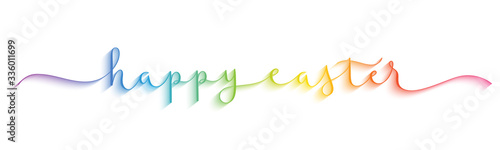 HAPPY EASTER rainbow-colored vector brush calligraphy banner with swashes