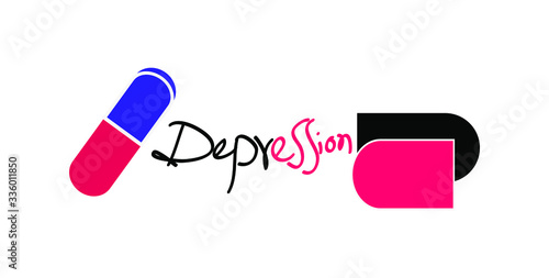 depression text and symbol isolated on white background