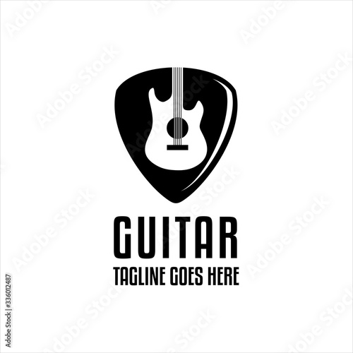 Guitar, music vector logo, symbols, icons, signs. Graphic illustration, elements of guitar neck design and guitar pick