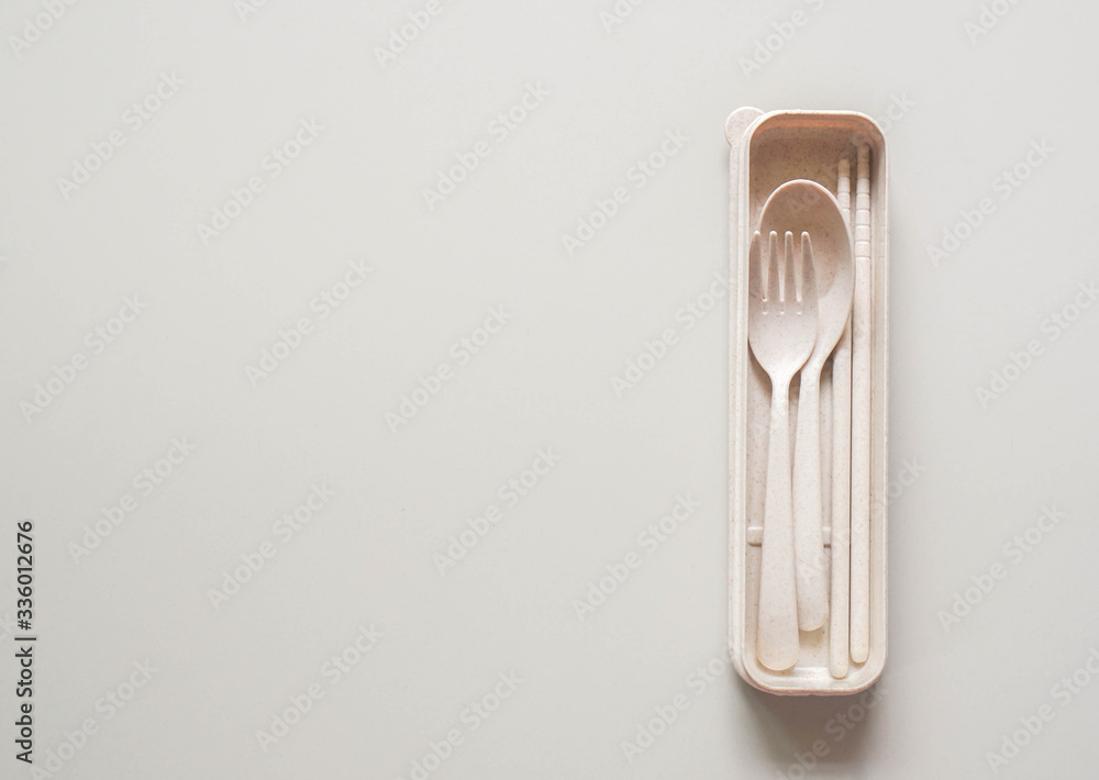 Eco-friendly fork, spoon and chopsticks in handy box for eating Eco-friendly fork, spoon and chopsticks in handy box for eating