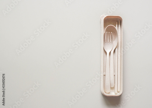 Eco-friendly fork, spoon and chopsticks in  handy box for eating