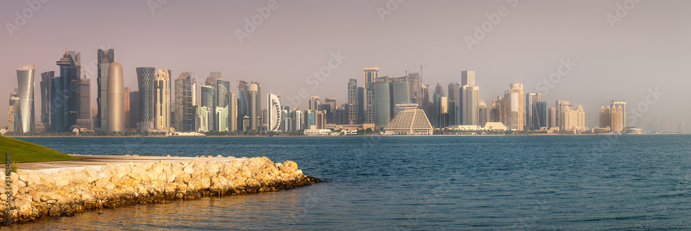 Seafront of Doha park and East Mound-Skyline view
