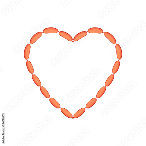 Heart shaped sausages set. Isolated on white background. Flat vector illustration.