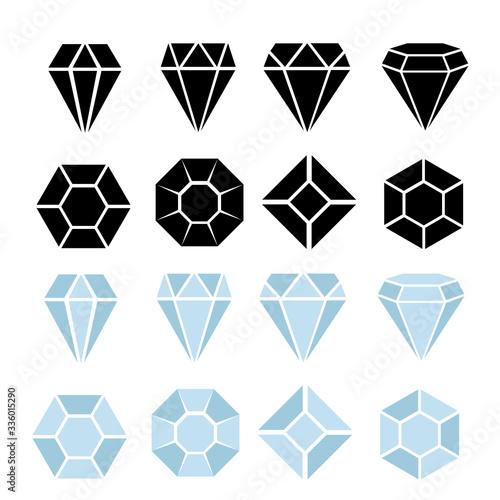 Abstract black and color shine diamond cristal collection icon for gemstone concept design