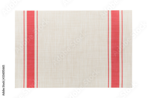 Photography Top view of isolated red striped placemat for food