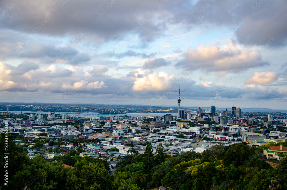 View of auckland city skytower from mount eden