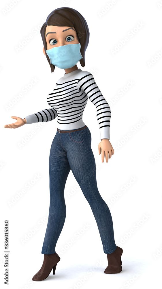 3D Illustration of a cartoon woman with a mask 3D Illustration of a cartoon woman with a mask