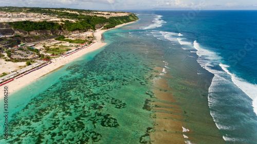 Aerial view in Pandawa beach shot Beautiful nature landscape of Bali Island located in Indonesia, view, shot from drone.