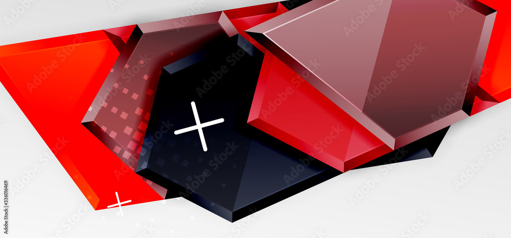 Metal glossy shiny geometric shapes with 3d effect composition. Techno futuristic vector abstract background For Wallpaper, Banner, Background, Card, Book Illustration, landing page
