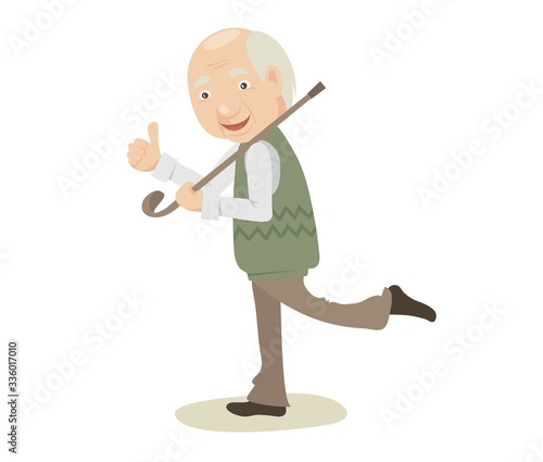 Cheerful grandfather feels healthy. Elderly men shows an approving gesture, vector illustration.	