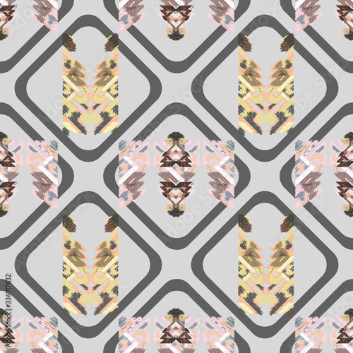 Drapery curves pagan tripe seamless pattern. Indian old surface background. Vector ornament.