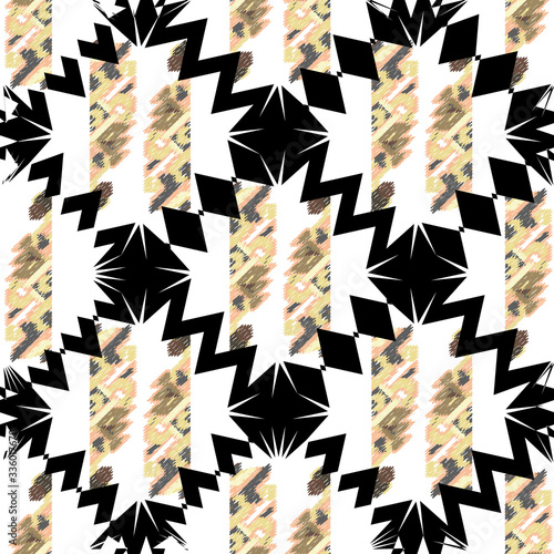 Drapery curves pagan tripe seamless pattern. Indian old surface background. Vector ornament.